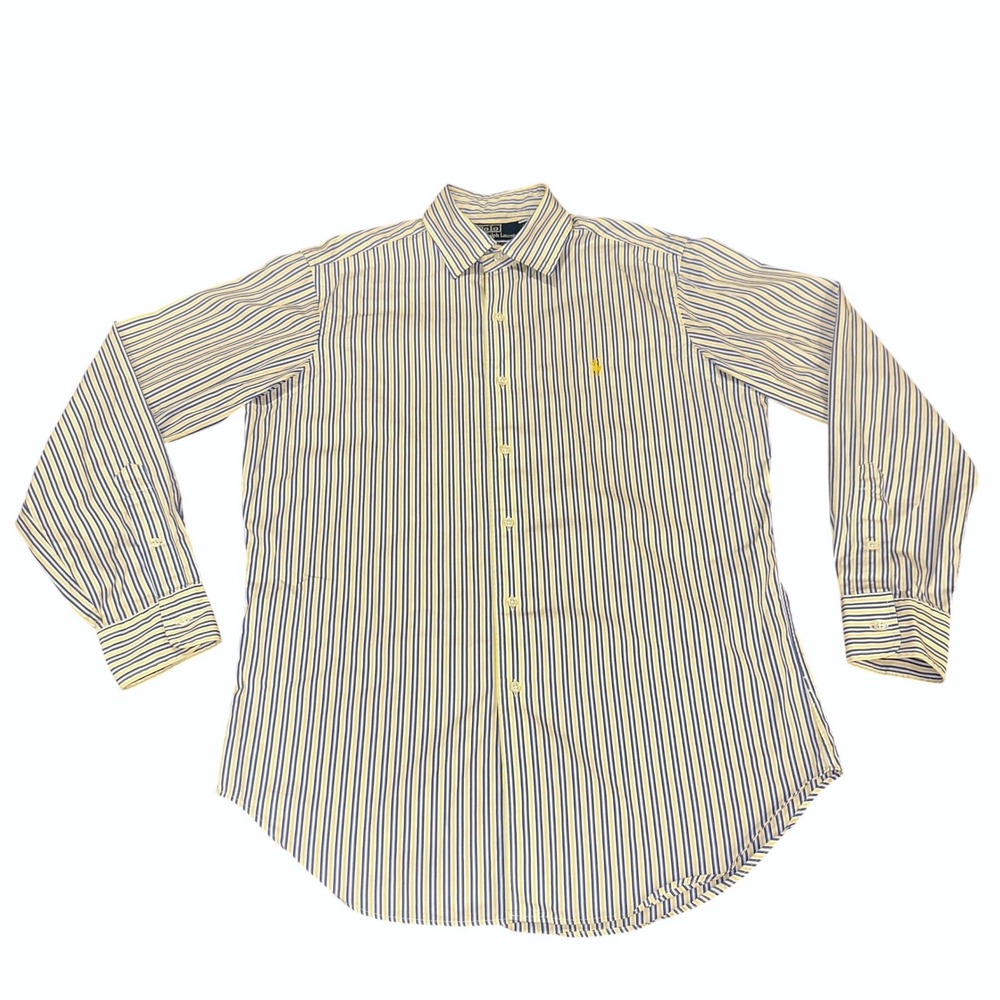 Polo Ralph Lauren Mens Striped Button Down Shirt Blue Yellow M *Fits Large*